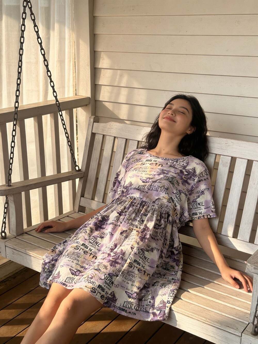Liz & Me Purple Graphic Print Drop Waist Dress Size 24W